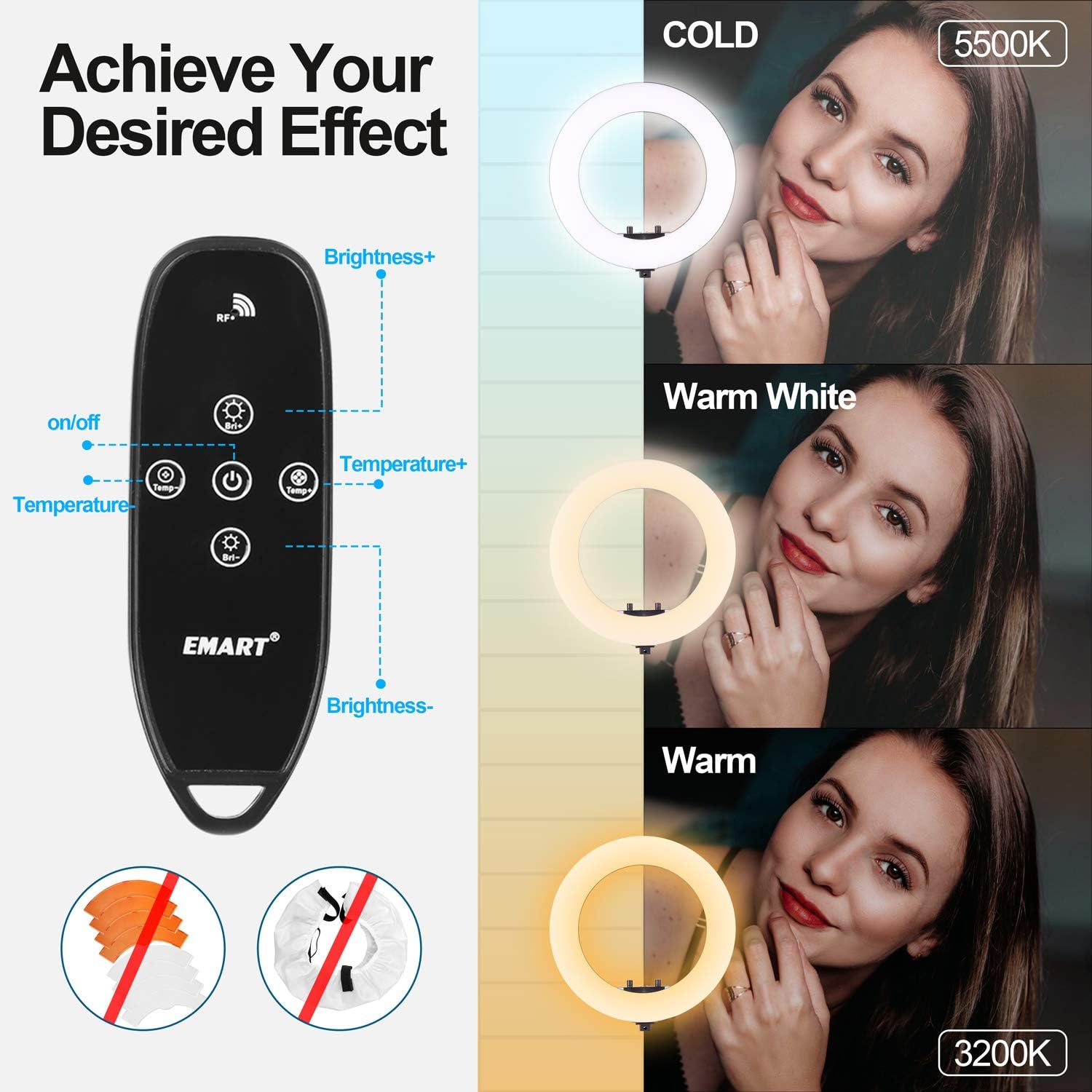 Emart 18-inch Ring Light with Stand, Big Adjustable 3200-5500K LED Lights Ring with Ultra-wide Lighting Area for Camera Photography, YouTube Videos, Makeup (Kit: Phone Holder, Remote, Soft Tube, etc.) : Camera & Photo