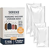 Hanging Vacuum Storage Bags for Clothes, Vacuum Seal Bags for Clothes with 5 Rings Each, Waterproof Compression Bags for Coats, Suits & Jackets, Space Saver Organizer, 4 Pack (41 x 27 in & 53 x 27 in)