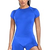 Ieumaz Gym Workout Tops for Women Short Sleeve Longline Athletic Tops Fitted Crew Neck Yoga Sports Compression T-Shirts