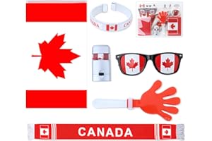 Soccer Fan Gear Set - 2026 World Soccer Sport Cup Party Supplies with Canada Flag, Patriotic Sunglasses, Face Paint, Cheer Cl
