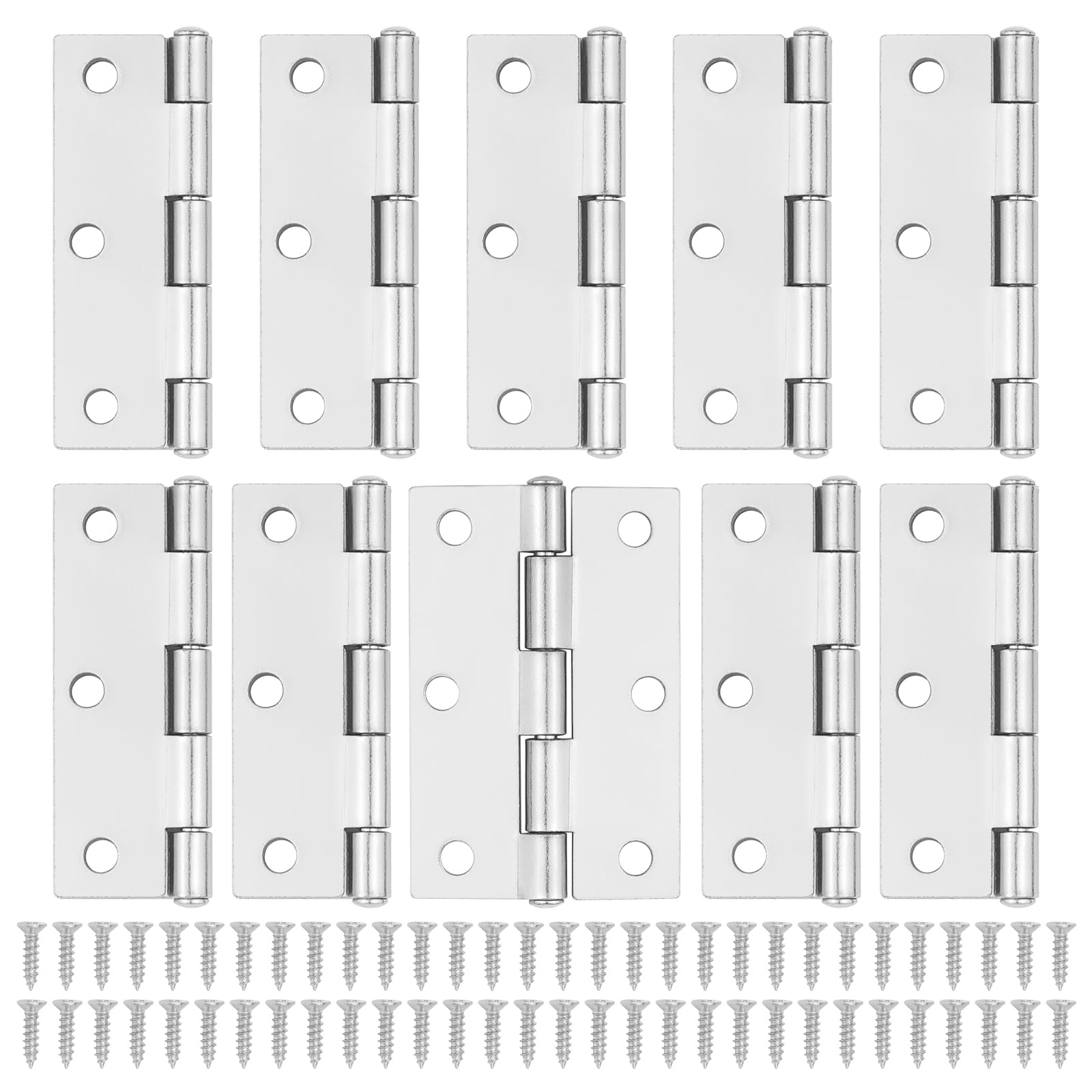JJWNMLL Silver Door Hinges 10 pcs - 75mm (3 Inch) Cupboard Door Hinge with 60 pcs Silver Screws Door Hinges Internal for Home Furniture Wooden Door Hinge