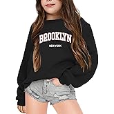 Girls Brooklyn Letter Print Graphic Sweatshirts Oversized Crewneck Long Sleeve Casual Loose Pullover Tops 3-9Years