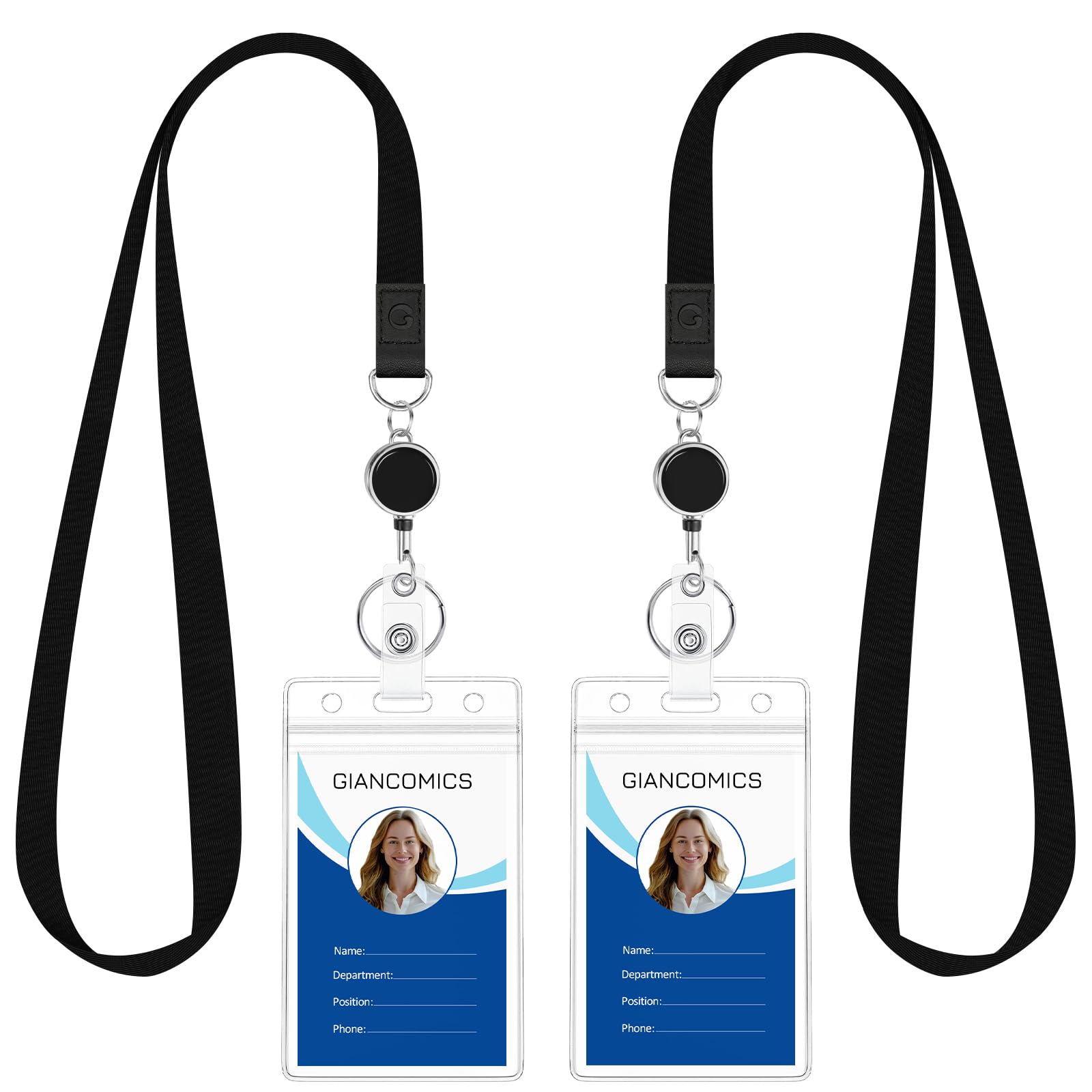 Photo 1 of Giancomics Black Lanyards for Id Badges, Lanyards with Retractable Reel, Waterproof ID Badge Holder for Cruise Ships Cards Key, Office Work Name Tag Zip Type Card Protector 2 Pack