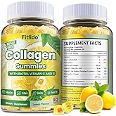 Fitfido Collagen Gummies with Multi-Collagen Peptides, Vitamin C, Zinc and Biotin - for Thick Hair, Strong Nails & Healthy Skin - Sugar Free & Vegan (Lemon Flavor, 60 Counts)