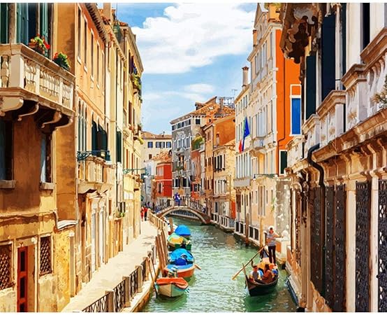 ZWRY Malen nach Zahlen Rahmen DIY Kits Venedig Nacht