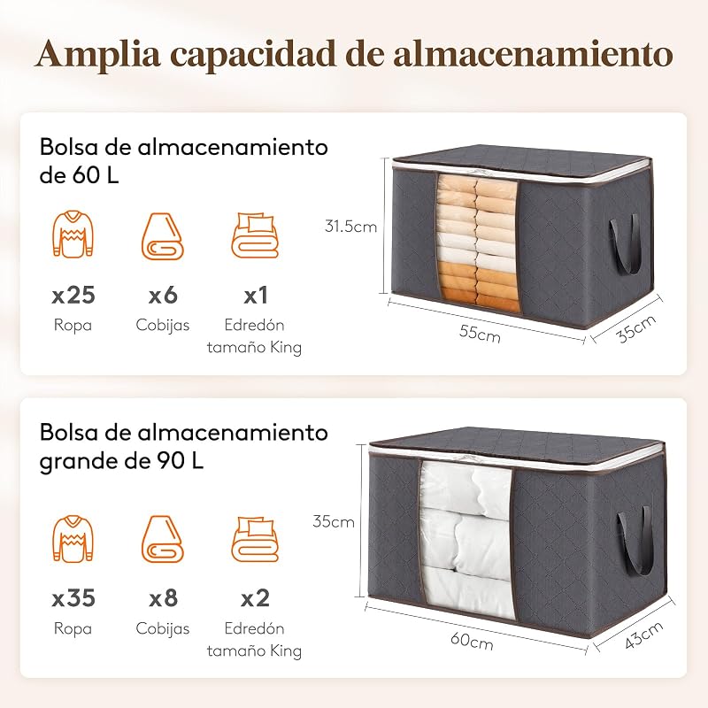 Lifewit 6 peças caixas de armazenamento de roupas, bolsa de armazenamento de roupas, organizador de armário dobrável, caixas de mudança, bolsas com alça reforçada para guardar roupas, cobertores, edredons, cinza