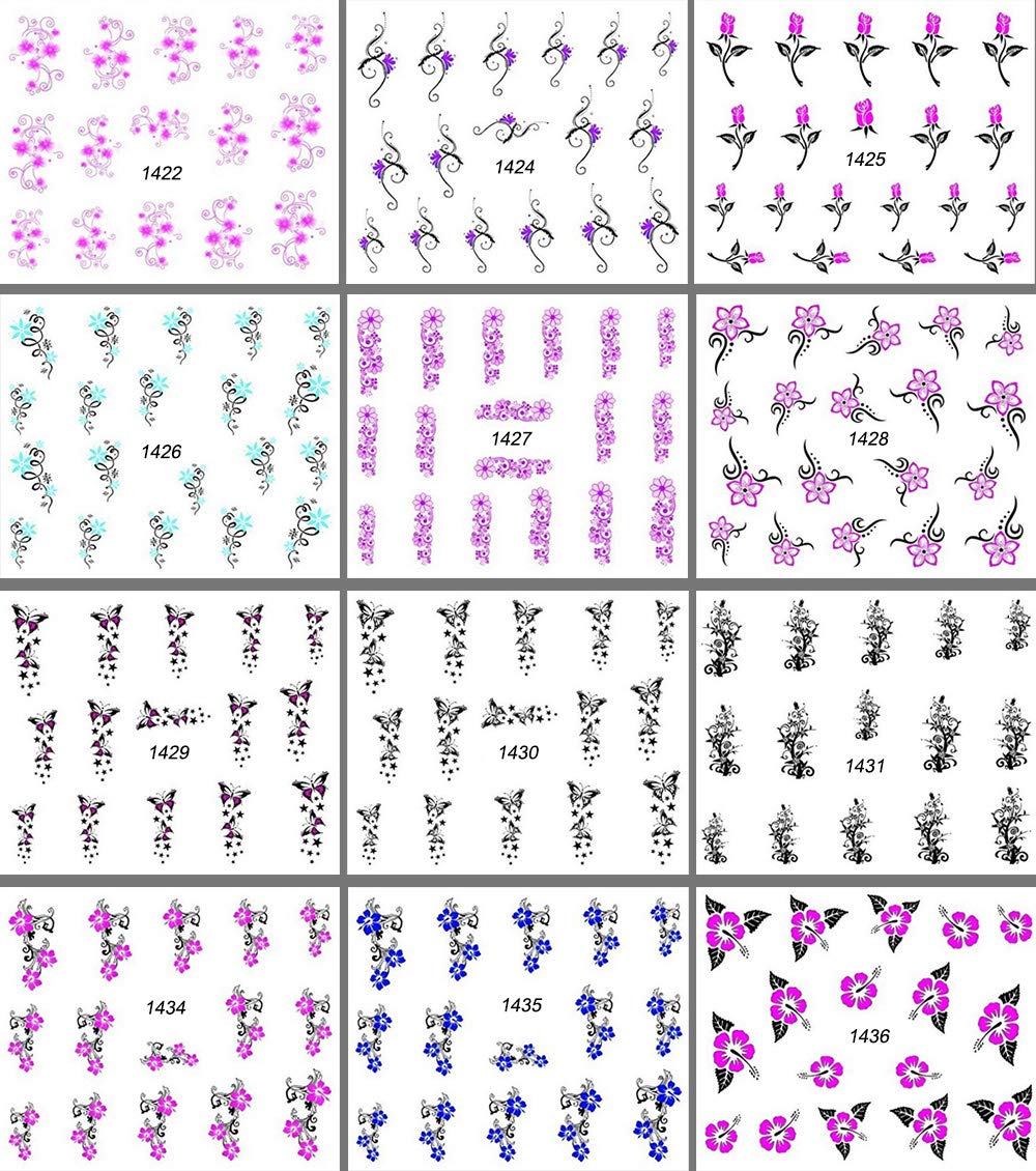 Nail Water Decals Nail Art Stickers for Women Nail Decorations Black Lace Slide Tattoo Papers - Butterfly, Flower, Cat, Long Vine - Toenail Accessories - 40 Sheets Assorted Designs - DIY Styling: Beauty