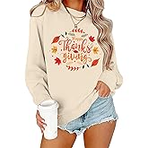 Wudlads Happy Thanksgiving Sweatshirts for Women Pumpkin Letter Graphic Shirts Fall Thankful Long Sleeve Pullover Tops
