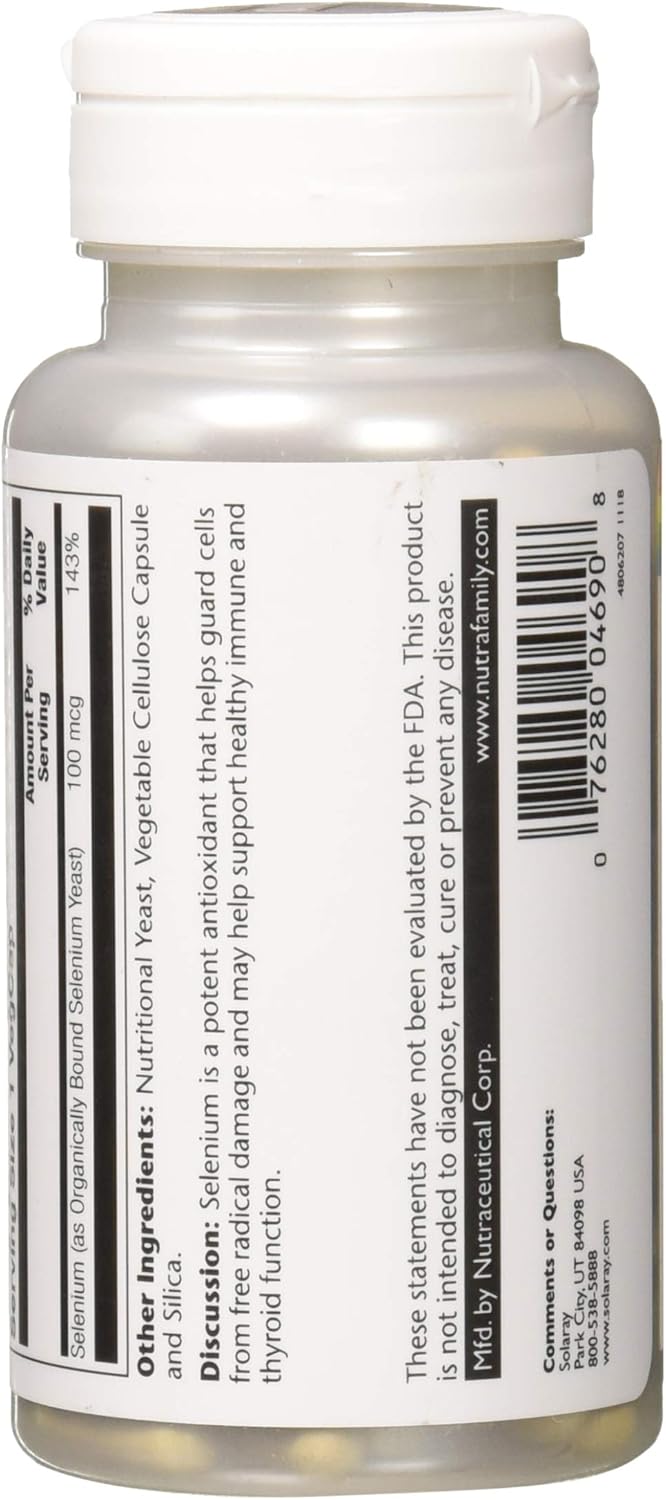 Solaray Selenium Organically Bound, Veg Cap (Btl-Plastic) 200mcg | 100ct: Health & Personal Care