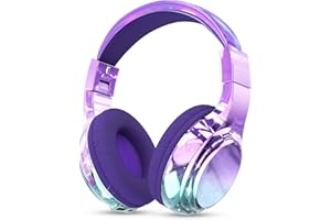 QearFun Kids Bluetooth 5.3 Headphones, Wireless Metallic Gradient Headset, Lightweight Foldable On Ear Headphones with Aux Cord, Fast Charging, Built-in Mic, for School/Travel/Tablet/iPad