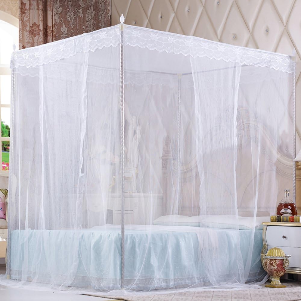 Nattey 4 Corners Princess Bed Curtain Canopy Canopies For Girls Boys Adults Bed Gift (Twin, White): Home & Kitchen
