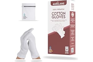 AKRILANE M Medium 5 Pairs 100% Premium Cotton Gloves for Dry Hands | Moisturizing Overnight Gloves for Eczema, Psoriasis & Skin Spa Treatment for Women & Men | Washable & Reusable with Free Laundry Bag