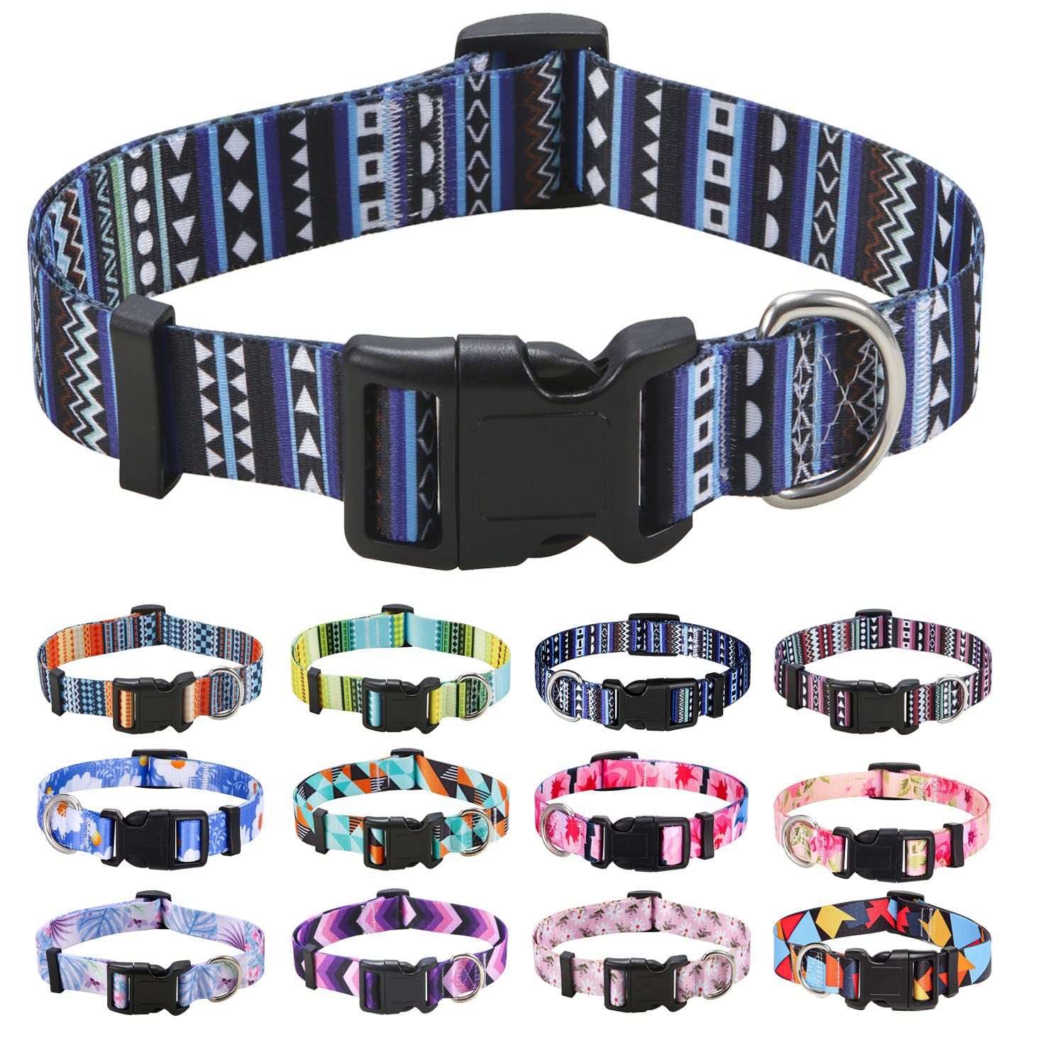 Mihqy Dog Collar for Medium Dogs, Cute Small Medium Large Dog Pet Collar, with Bohemia Tribal Geometric Patterns, Soft Adjustable for Boy Girl Female Male Puppy Dog Collar(Bohemian Blue,M)