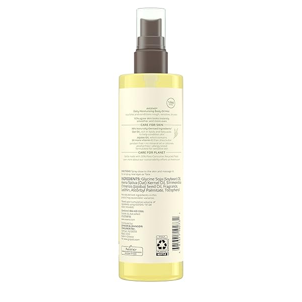 AVEENO DAILY MOISTURIZING BODY OIL, BODY MIST FOR DRY SKIN WITH OAT OIL AND JOJOBA OIL, NOURISHING BODY SPRAY WITH A HYPOALLERGENIC FORMULA, 6.7 FL OZ