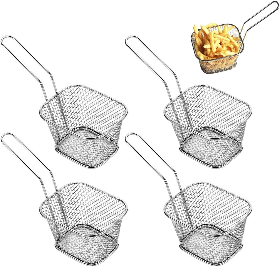 FP 4 PCS Frying Basket for Chips Stainless Steel Serving Basket Square