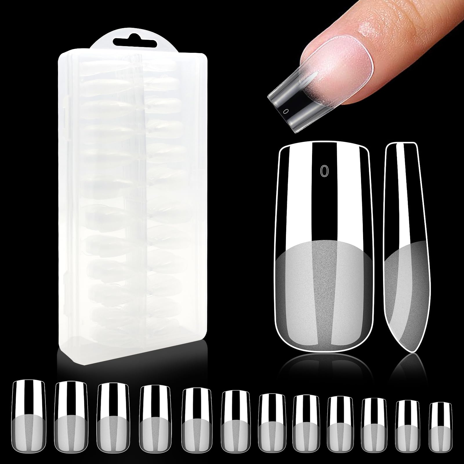 240Pcs Nail Tips, Half Matte Full Cover Gel Tips, 12 Sizes No File Required with Box, False Nails for Acrylic Press-On Extensions