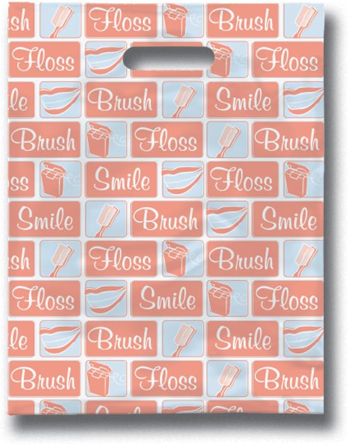 Practicon 11096119 Dental Building Blocks Scatter Print Patient Bags, 9" x 12" (Pack of 100)