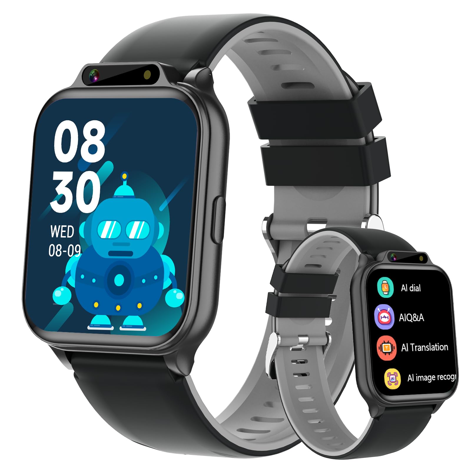 Photo 1 of 1.85" Kids Watch, AI(Translation/Q&A/Watch Face/Image Recognition)Smartwatches with Heart Rate,Sleep Monitor,Video Music Pedometer,NO APP/Phone, Gifts for 3-12 Years old Boys Girls(Built-in AI, Black)