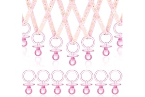 ANGELA&ALEX 24 Pcs Gender Reveal Party Necklace Charms, Pink Pacifier-Shaped Acrylic Shower Decorations for Adults