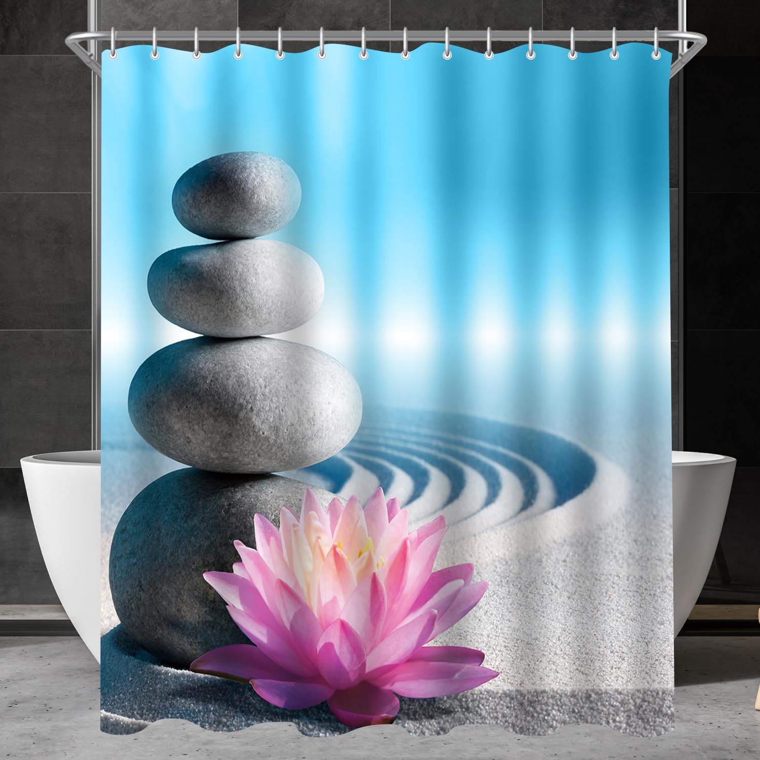 Lerores Shower Curtain 200 x 200 cm, Gravel Desert Anti-Mould Textile, Weighted Hem, Water-Repellent, Washable Polyester Fabric Bath Curtains 12 with Eyelets and Shower Curtain Rings for Bathroom