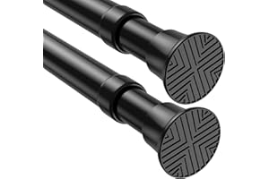 MEXAU Black Tension Curtain Rod 23 To 46 Inches Adjustable Spring Rods No Drilling Small Extendable Tension Rod Spring Loaded Tension Rods For Closet,Doorway,Bedroom,Kitchen 2pcs
