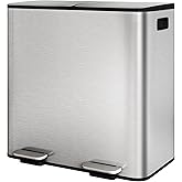 Garvee Trash Can, 2 x 10.6 gal (2 x 40 L) Garbage Can for Kitchen Dual Compartment Recycling Kitchen Step Trash Bin, Stainless Steel Trash and Recycle Bin Combo with Soft-Close Lid,Silver