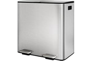 Trash Can, 2 x 10 Gallon (2 x 40l) Garbage Can for Kitchen, with Trash Bags, 2 Compartments, Plastic Inner Buckets and Hinged