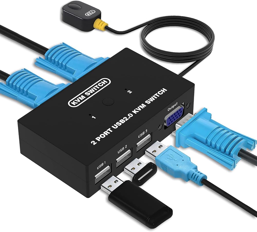 DGODRT 2 Port VGA KVM Switch 1 Monitor 3 USB Devices Keyboard Mouse Printer