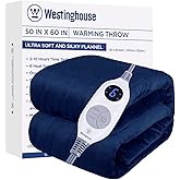 Westinghouse Electric Blanket Heated Throw, Super Cozy Soft Flannel 50"" x 60"" Heated Throw with 6 Fast Heating Levels & 2-10 Auto-Off, Machine Washable, ETL&FCC Certification, Navy Blue