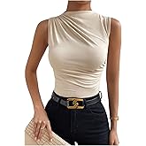 Milumia Women's Colorblock Ruched Mock Neck Tank Top Sleeveless Slim Fit Work Shirt Tops