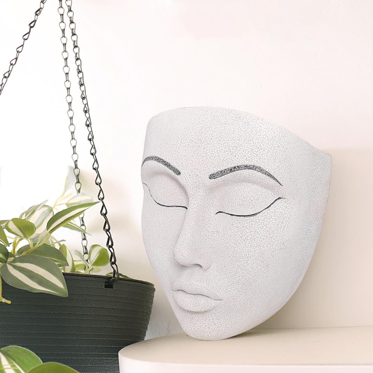 View 1 of CASANIA Mask Wall Flower Pot Elegant White Resin Face Head Planters Hanging Wall Decoration Window Gardon Pot Unique Vase Holder for Succulents Gift Ideal for Plant Lovers