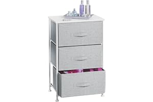 mDesign Steel Top and Frame Storage Dresser Tower Unit with 3 Removable Fabric Drawers for Bedroom, Living Room, or Bathroom - Holds Clothes, Accessories, Lido Collection - Gray