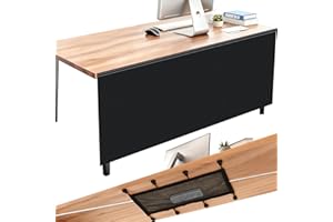 Tegeme 71'' Under Desk Privacy Panel with Cable Management Net Desk Skirt Self Adhesive Modesty Panel with Cord Organizer Pockets for Office Home Standing Workstation
