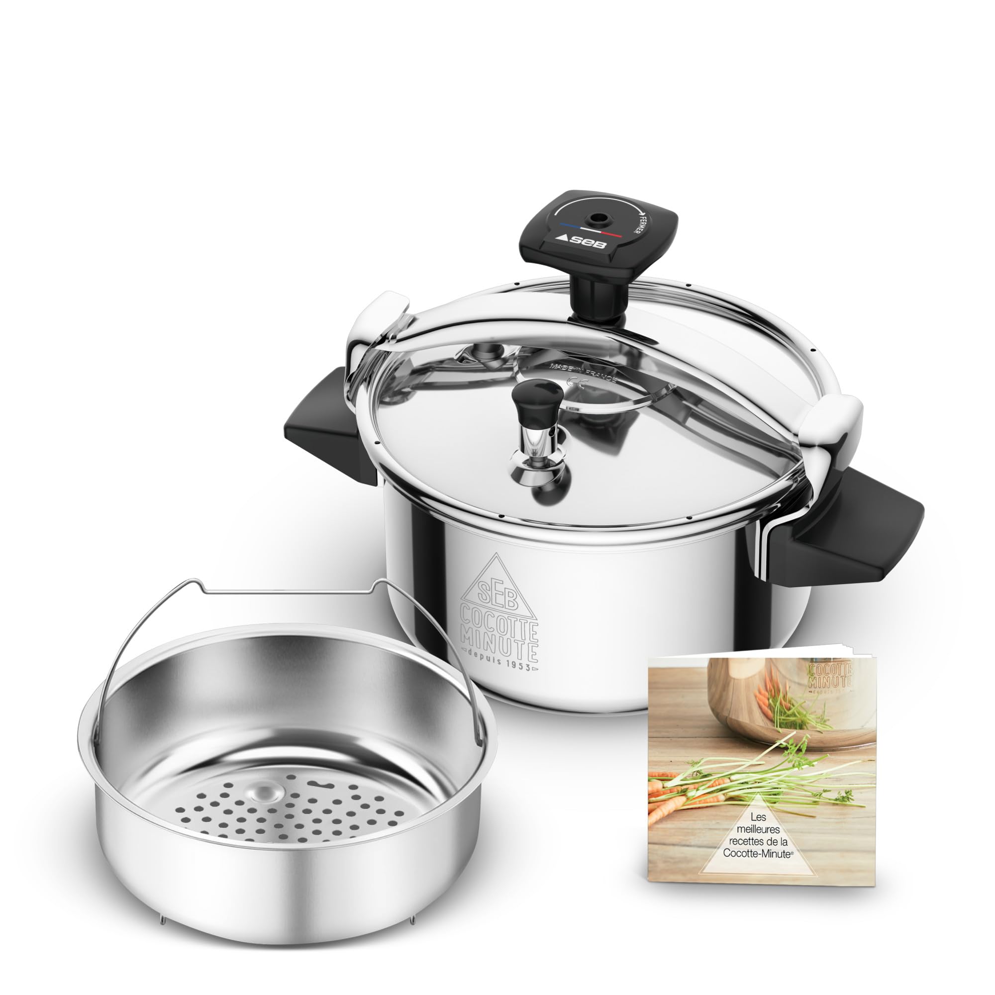 SEB Pressure cooker 4.5 L, 2-4 persons, Stainless steel pressure cooker, All heat sources including induction, Made in France, Authentic P0530600