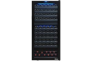 Vinotemp VT-122TS-2Z Cellar Cooler Refrigerator,Dual Zone Freestanding Wine Fridge with Adjustable Temperature Control, Glass Door and Safety Lock, 110 Bottle, Black, 24-Inch