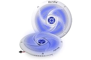 Herdio 6.5 Inch 240W Waterproof Marine Speakers - 2 Way Weather Resistant with LED Lights, and Low Profile Slim Style for Oou