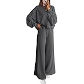 PRETTYGARDEN Women 2 Piece Outfits 2026 Spring Sweatsuits Crewneck Sweatshirt Wide Leg Sweatpants Lounge Sets Tracksuit