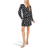 CeCe Women's Bow Print Button Front Shirred Knit Dress