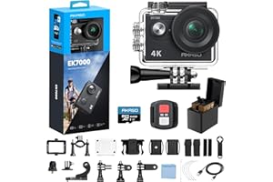 AKASO EK7000 4K30fps Action Camera with 64GB MicroSDXC U3 Memory Card Accessories Kit Bundle Ultra HD 131FT Waterproof Underwater Camera EIS WiFi Remote Control 4X Zoom, Black