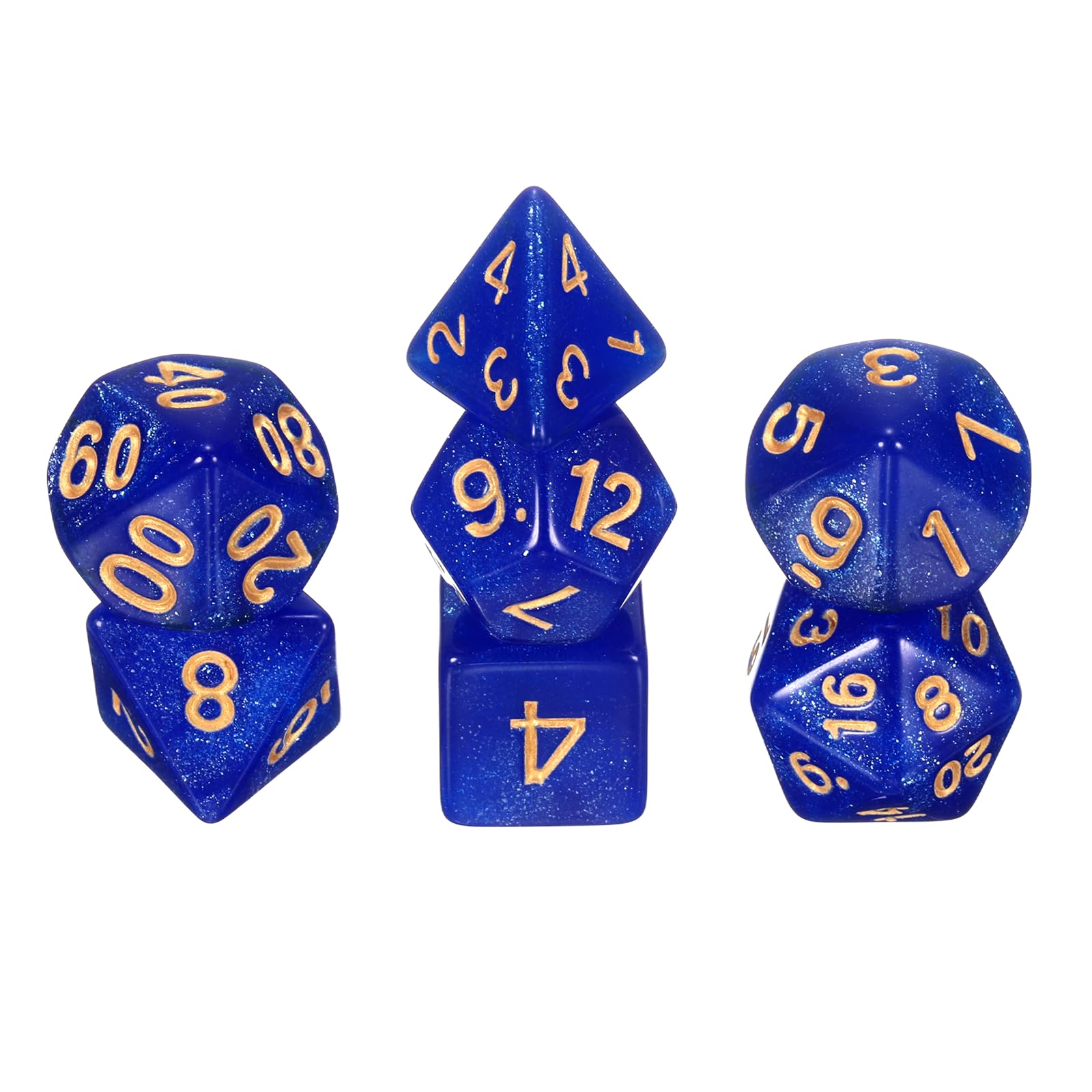 sourcing map Polyhedral Dice Set, 7 Pcs Acrylic Dice for Role Playing Table Games Tabletop Gaming Accessories, Sparkling Dark Blue