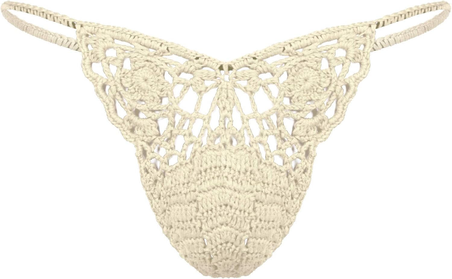 renvena Men's Hollow Out Handmade Crocheted GString TBack Low Rise