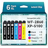 Emojink Remanufactured Ink Cartridges for Epson 202XL Ink Cartridges Multipack for T202 T202XL for Workforce WF-2860 Expression XP-5100 Printer (3 Black,1 Cyan,1 Magenta,1 Yellow 6 Pack)