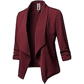 Women's Stretch 3/4 Gathered Sleeve Open Blazer Jacket