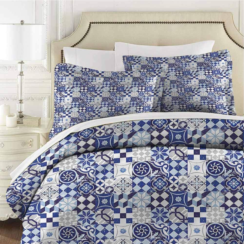 Antique Comforter Bedding Set Vintage Mosaic Twin (68x90 inches) - 3 Pieces (1 Duvet Cover + 2 Pillow Shams) - with Zipper Closure Ultra