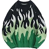 ZAFUL Men's Oversized Sweater Y2K Aesthetic Flame Graphic Crewneck Knit Pullover Unisex Casual Sweaters
