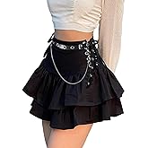 Sunidol Womens Gothic Skirt Y2k 2000s Girl Mall Goth Punk Skirts High Waist Lace-Up Ruffle Fairy Grunge Mini Skirts