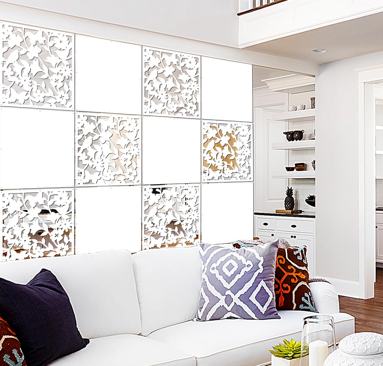 Lchen Hanging Room Divider Panel, 12 Pieces White Screen Panels Solid Board Cut Room Partition Home Decoration(Mixed,15.7"x15.7"x0.03")