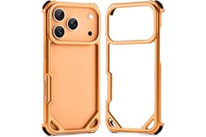 OGRANEE Metal Bumper Case for iPhone 17 Pro Max, Aluminum Alloy Frame Hollow Back Design Compatible with Mag, Minimalist Slim Shockproof Cool Cover Hard Shell, Raised Edge Protection, Orange