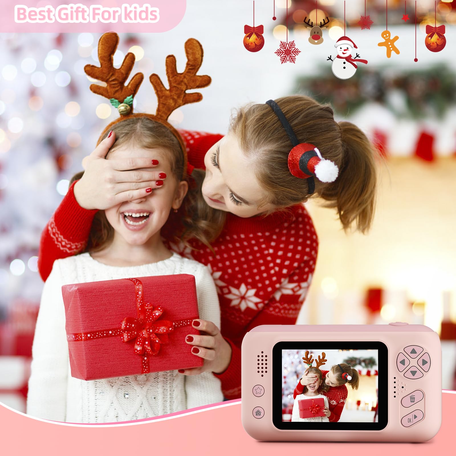 Makolle Upgrade Kids Selfie Camera,Chritmas Birthday Gift for 3-9 Years Old Girls,Portable Toy for 3 4 5 6 7 8 9 Year Children,Toddler 1080HD Digital Video Camcorder Camera with 32G SD Card Pink