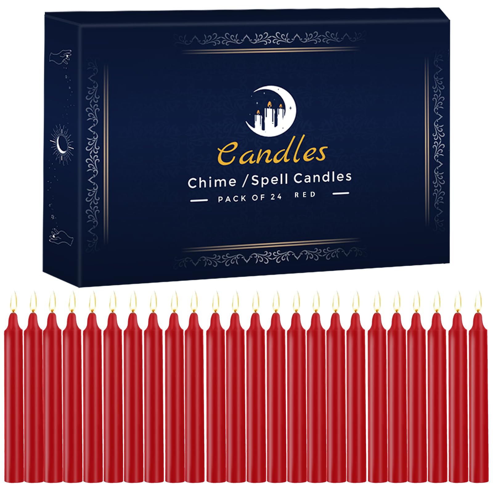 Photo 1 of 24 Pack Red Spell Chime Candles – Premium Mini Unscented Taper Candles for Rituals, Prayer, Meditation, Altar, Spells – 4" Tall – Ideal for Witches & Spiritual Practices